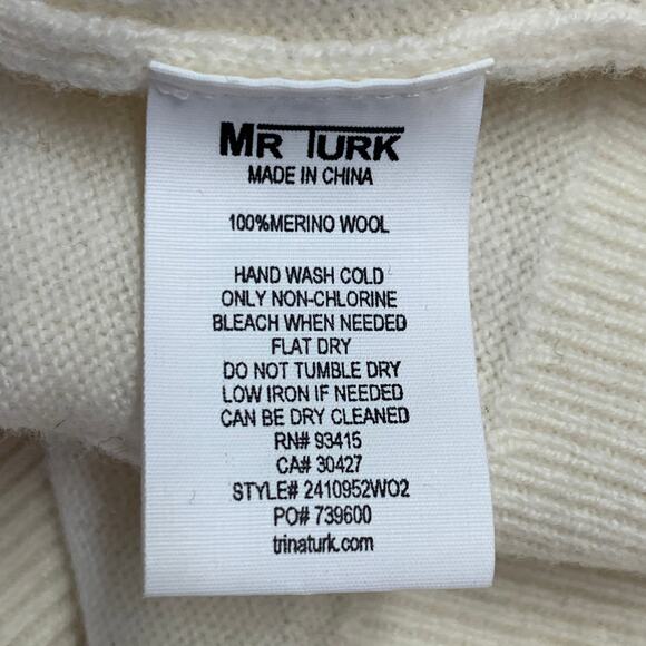 MR TURK Size XL Cream Monogram Merino Wool Crew Neck Pullover - Picture 9 of 9